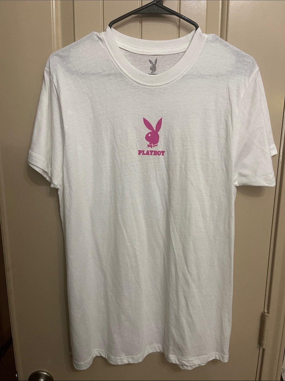 PLAYBOY White Short-Sleeve Tee with Pink Bunny Logo